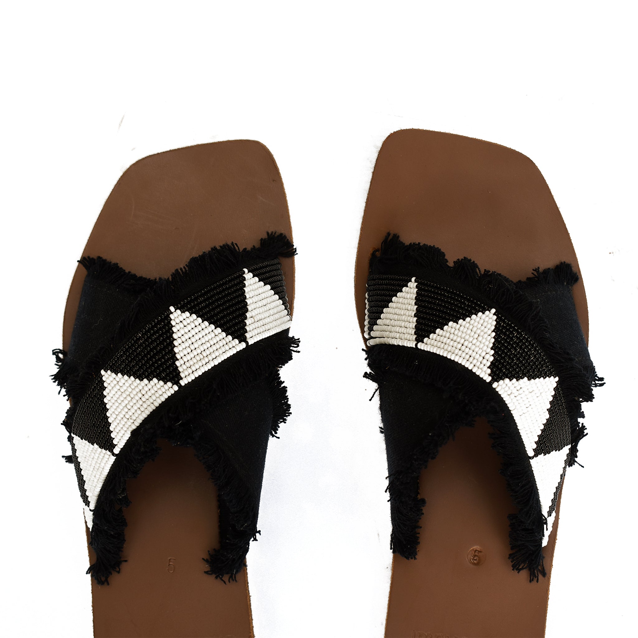 Naks beaded on denim leather sandals