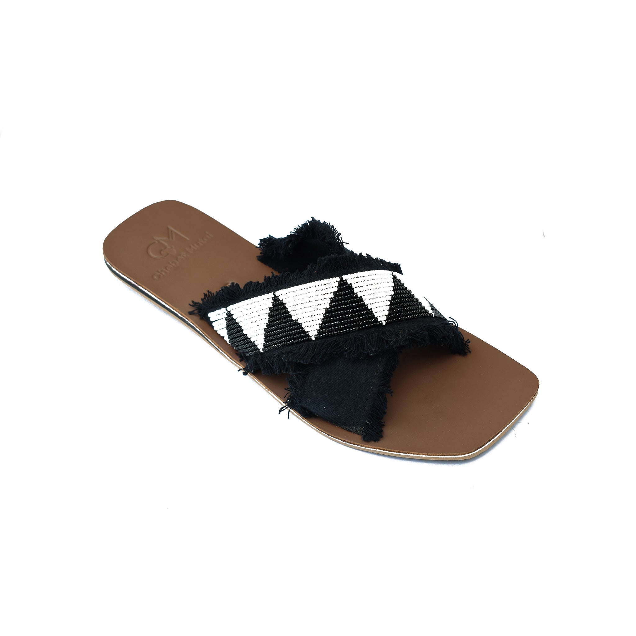 Naks beaded on denim leather sandals