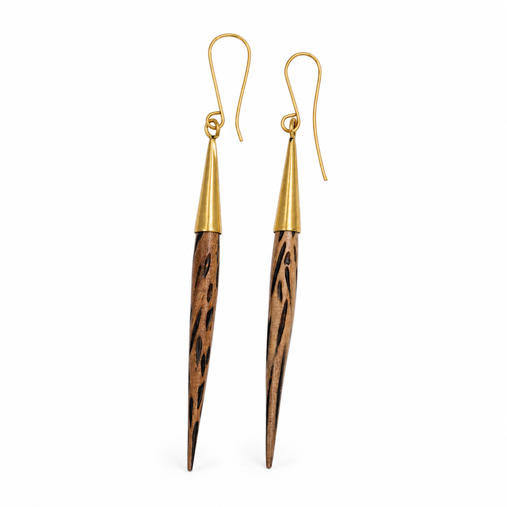 Chebet Mutai Wooden Dangle Brass Earrings