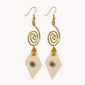 Spiral Brass & Trapezoid Bone Drop Earrings