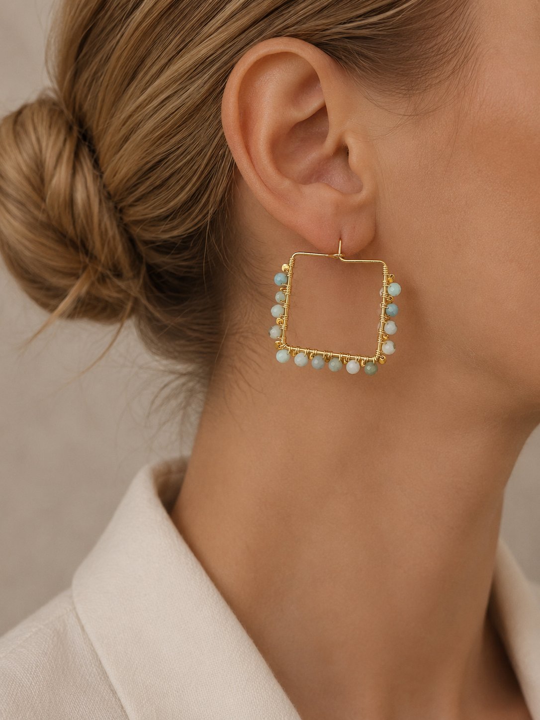 Larimar 18K gold plated hoops
