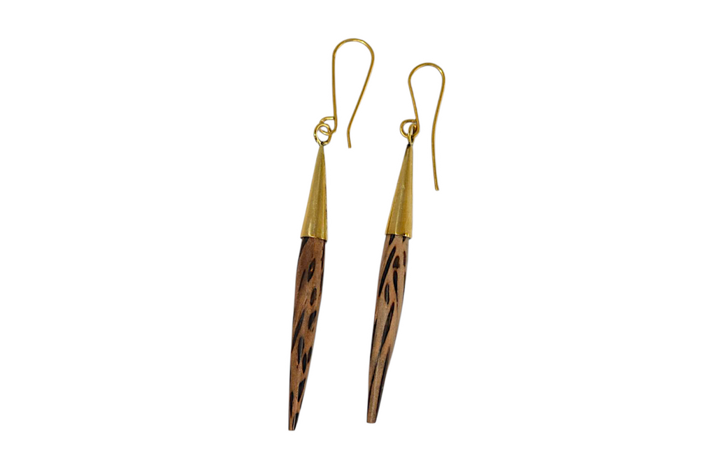 Brass and Wood Dangled Earrings with Black Detail