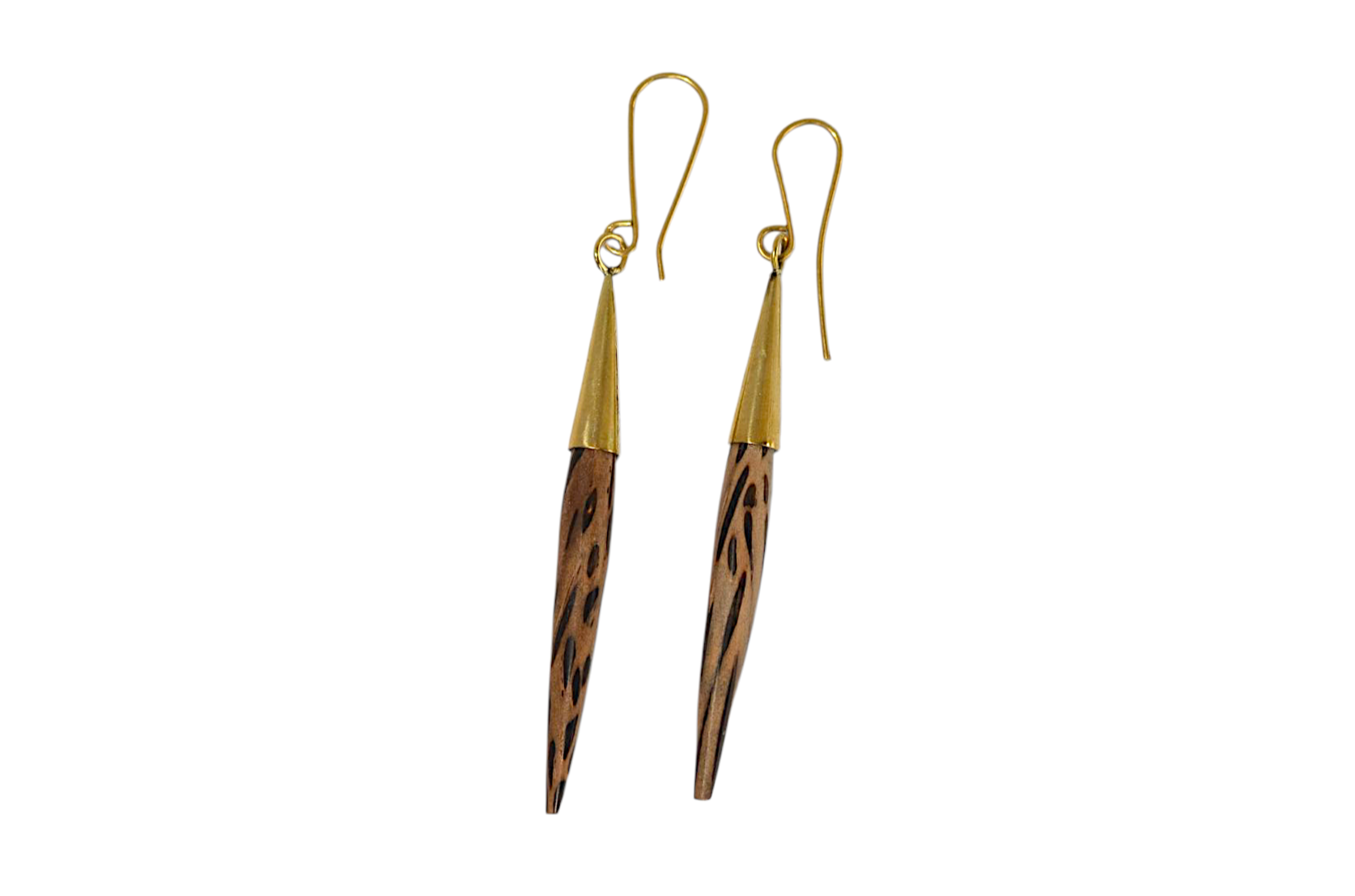 Brass and Wood Dangled Earrings with Black Detail