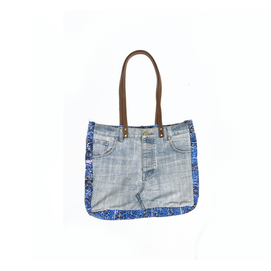 Chebet Mutai One of A Kind Recycled Denim Patch Tote Bag