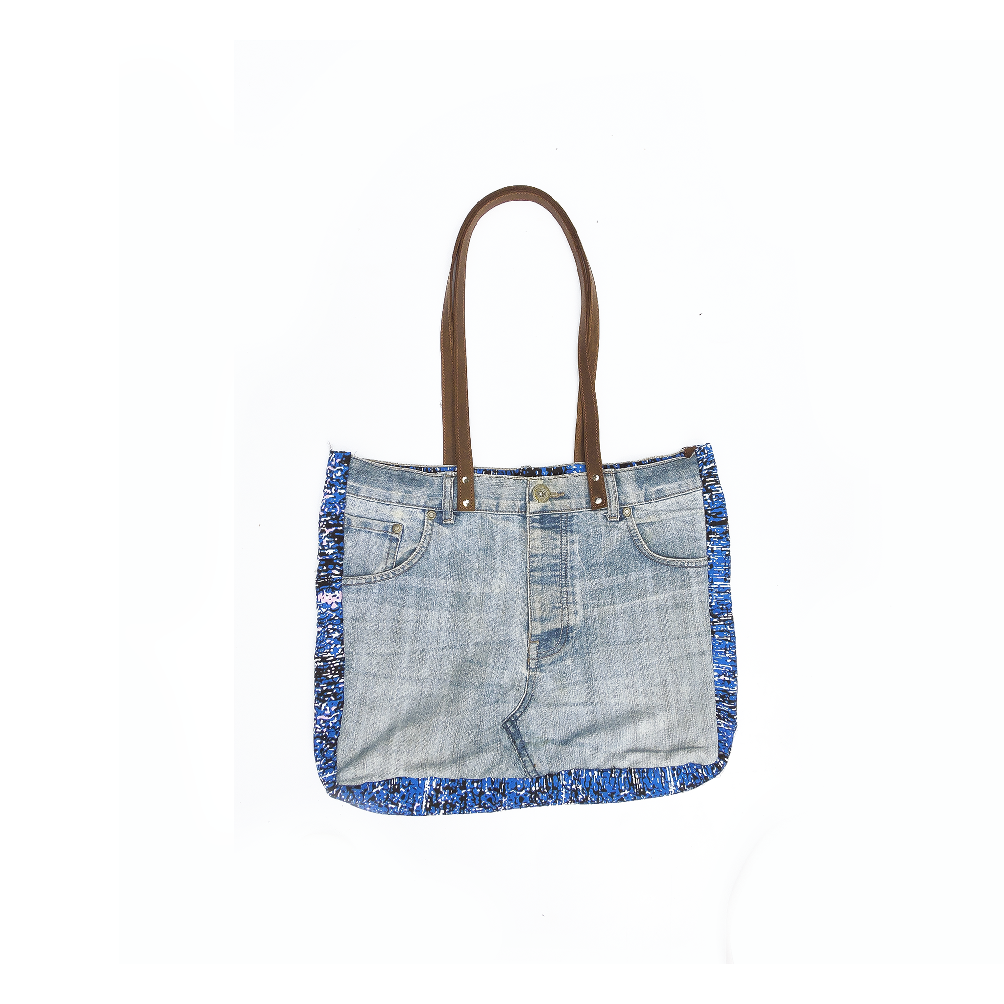 Chebet Mutai One of A Kind Recycled Denim Patch Tote Bag