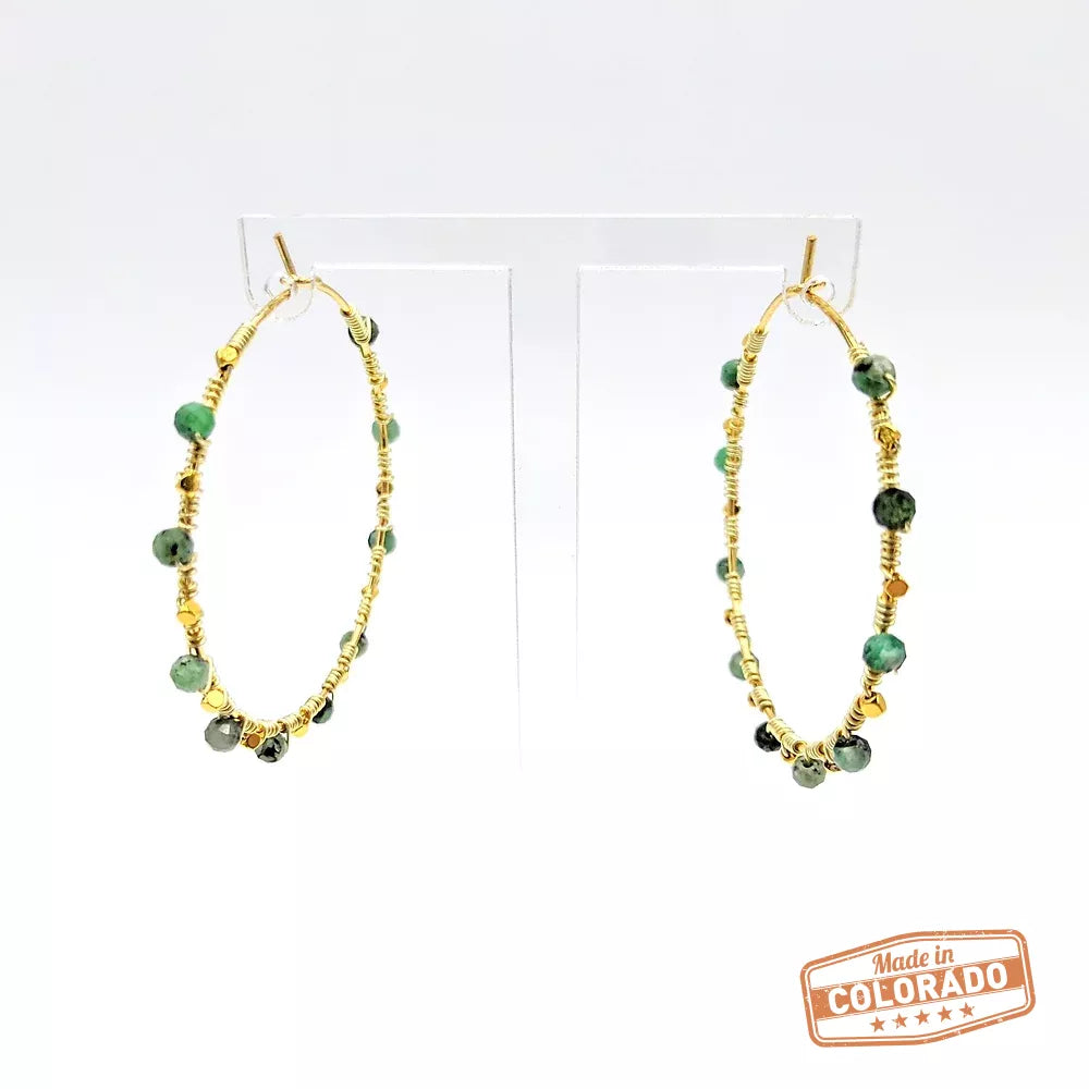 Eternal Youth Emerald Hoops Hypoallergenic stainless steel 18K gold plated hoops