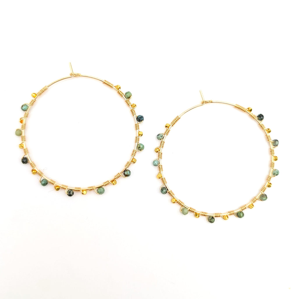 African Turquoise Hoops 18K real gold-plated hoops