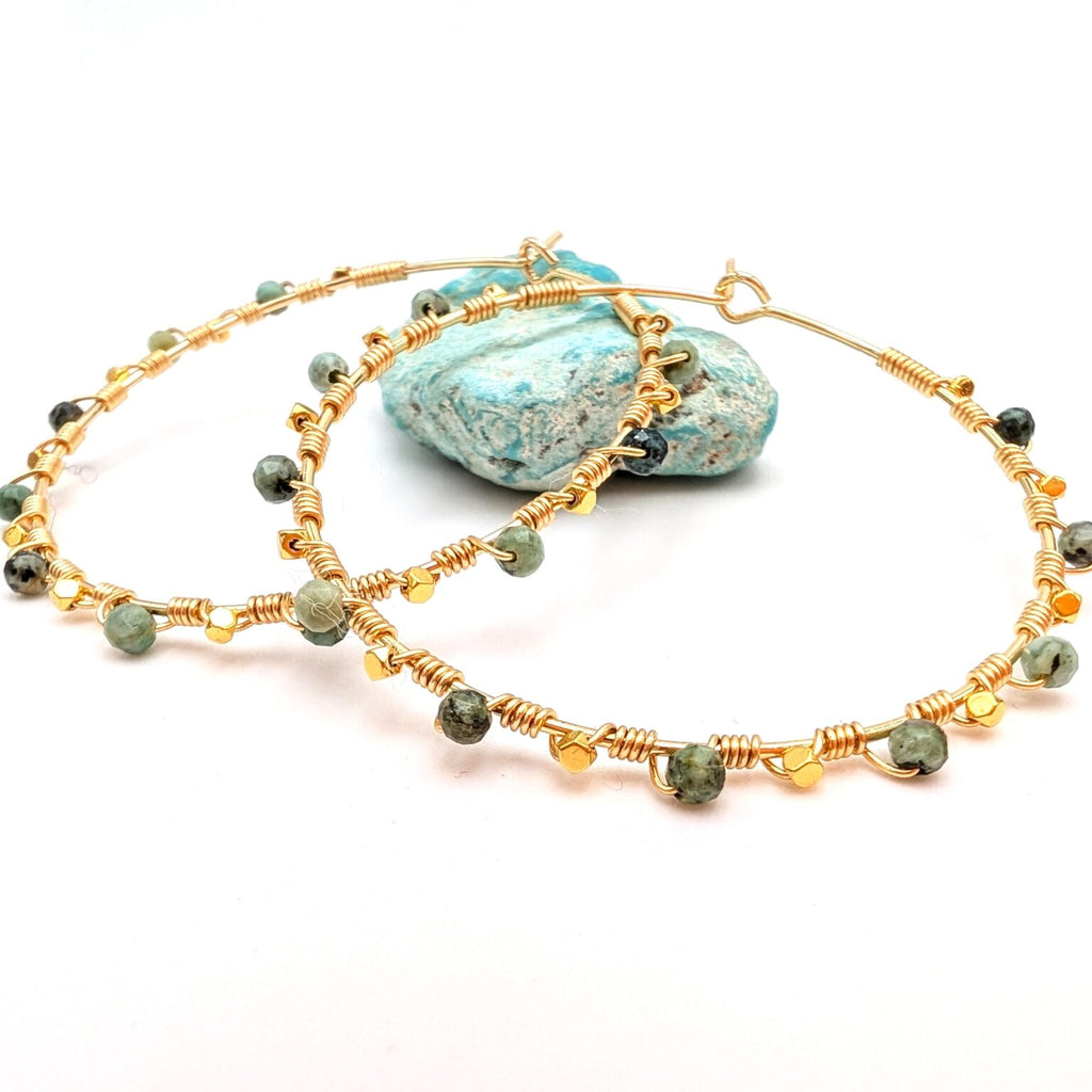 African Turquoise Hoops 18K real gold-plated hoops