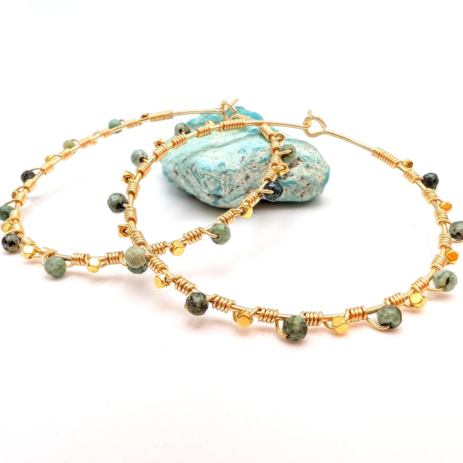 African Turquoise Hoops 18K real gold-plated hoops