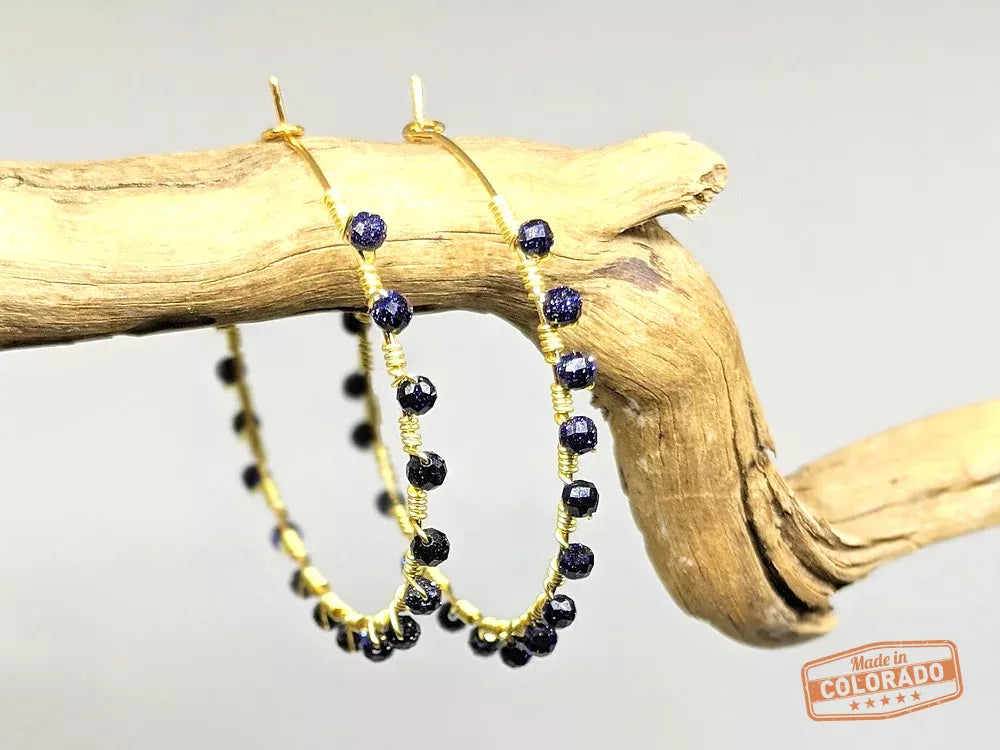 Purple Sandstone 18K gold-plated hoops earrings