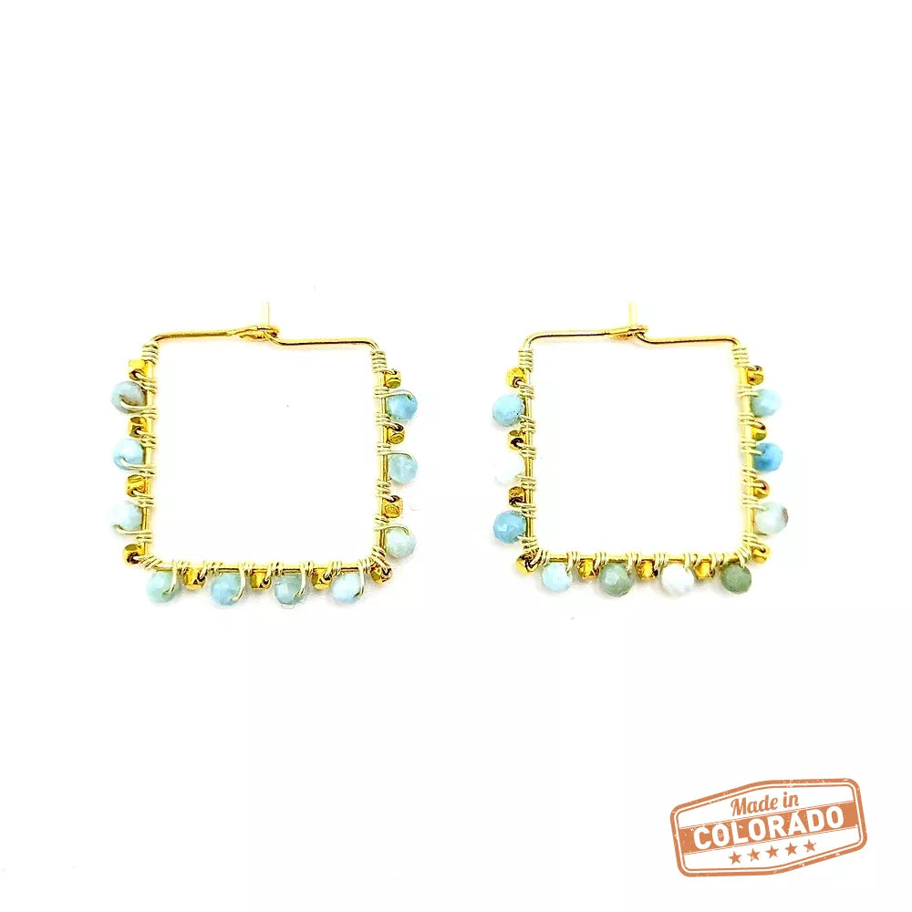 Larimar 18K gold plated hoops