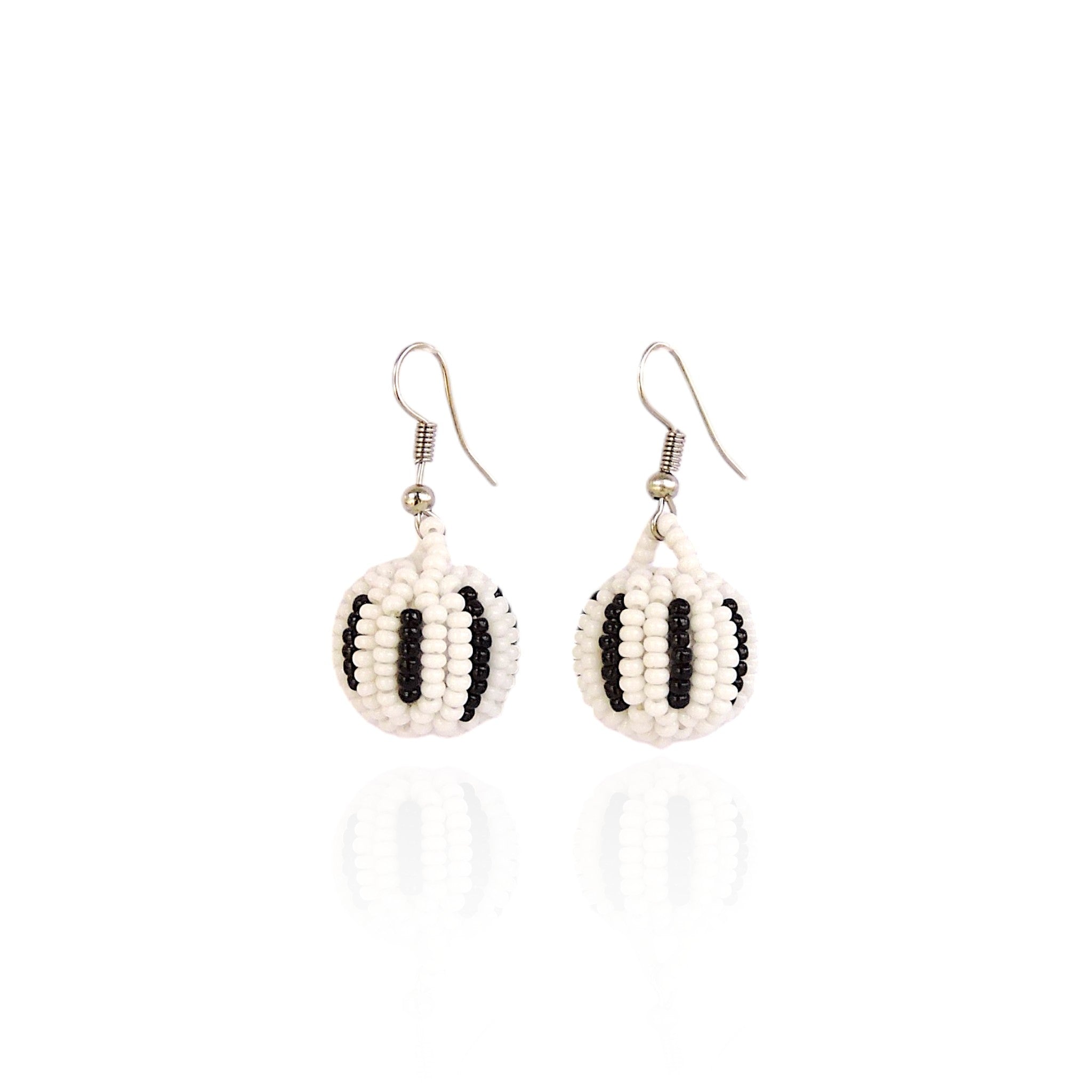 Ball Beaded Earrings - Black and White